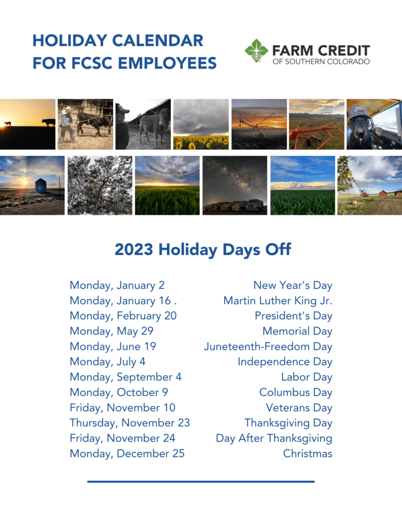 2023 FCSC HOLIDAYS Schedule